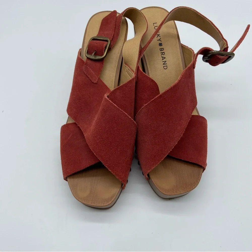 Lucky Brand Suede Wedge Currant Color Sandal Size US‎ 6.50/EU 37